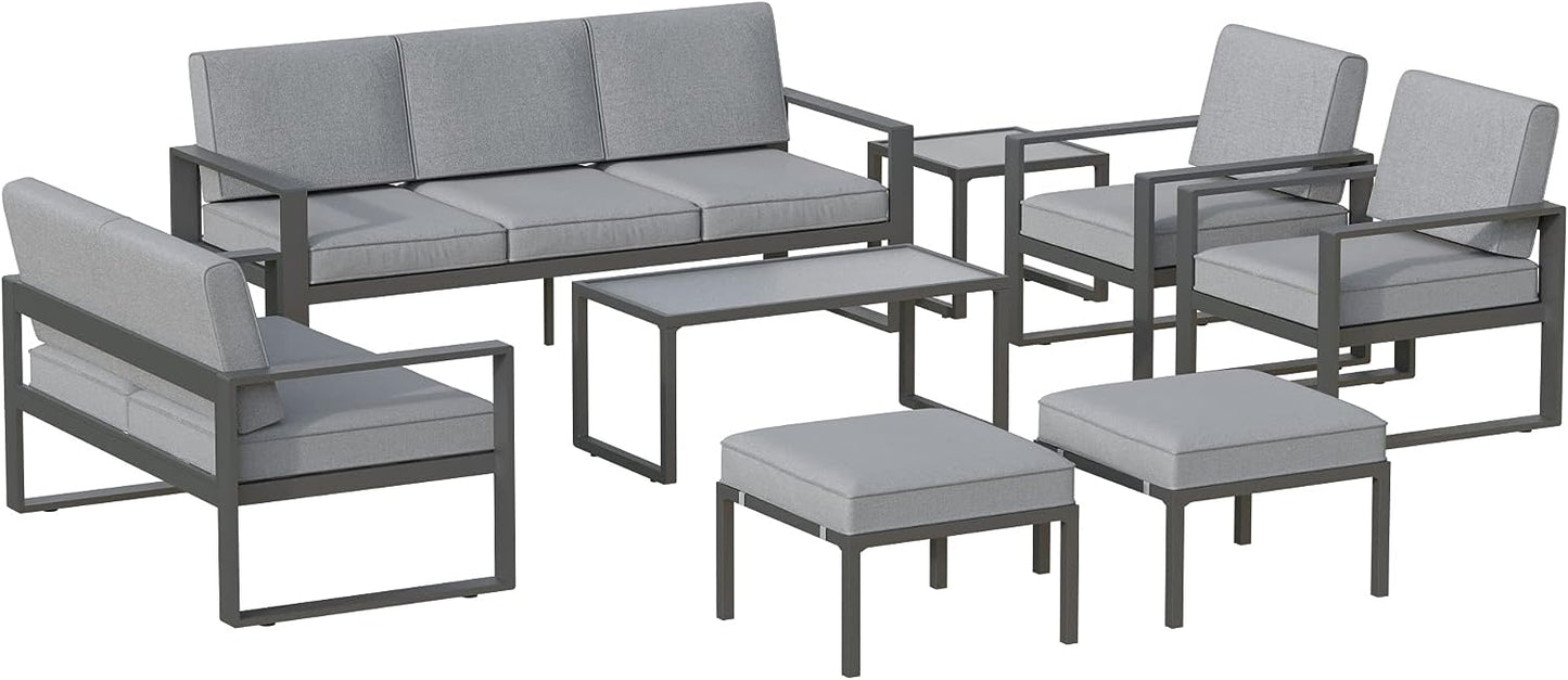 SunviviCollection Aluminum Patio Furniture Set, 7 Pieces Modern Patio Conversation Sets with Coffee Table and Ottomans, Outdoor Sectional Sofa with Cushions for Balcony, Backyard, Porch, Lawn, White