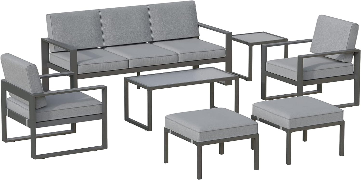 SunviviCollection Aluminum Patio Furniture Set, 7 Pieces Modern Patio Conversation Sets with Coffee Table and Ottomans, Outdoor Sectional Sofa with Cushions for Balcony, Backyard, Porch, Lawn, White