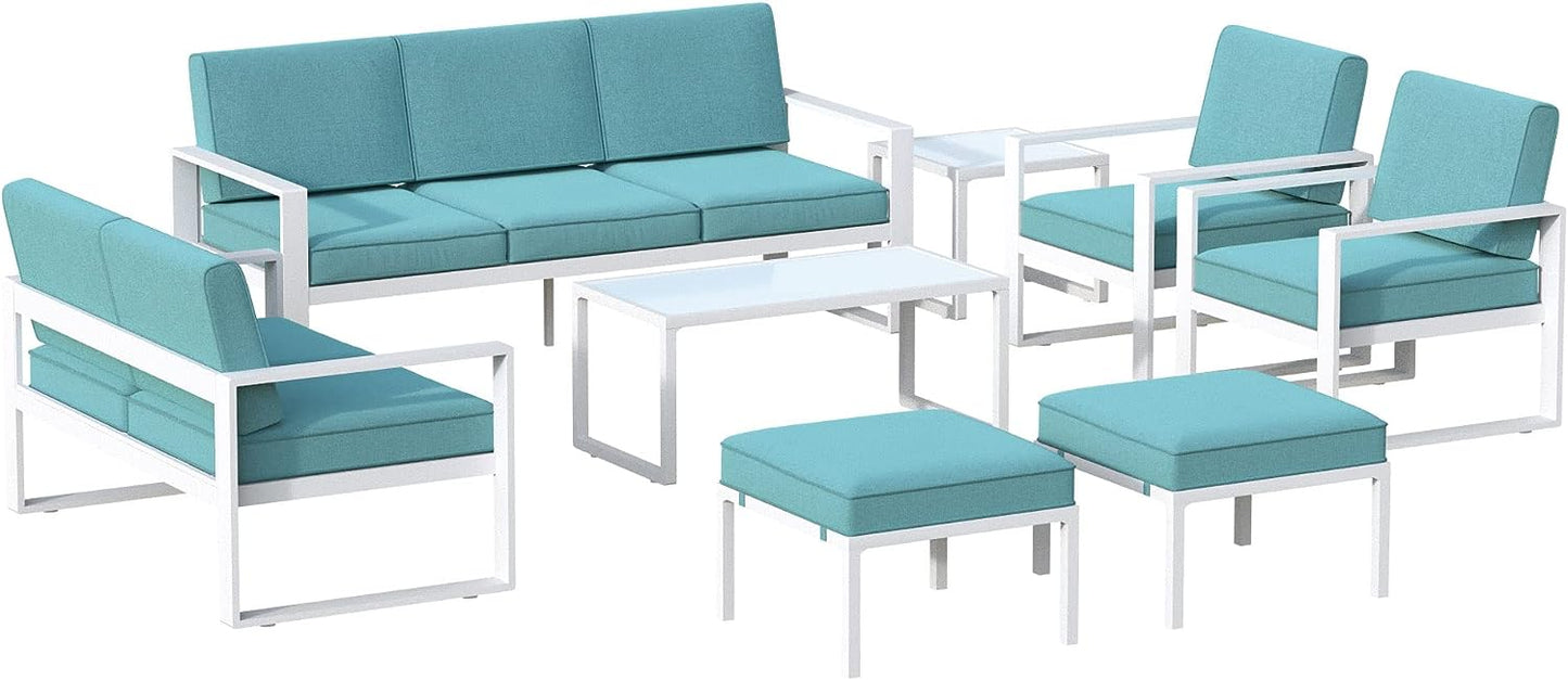 SunviviCollection Aluminum Patio Furniture Set, 7 Pieces Modern Patio Conversation Sets with Coffee Table and Ottomans, Outdoor Sectional Sofa with Cushions for Balcony, Backyard, Porch, Lawn, White