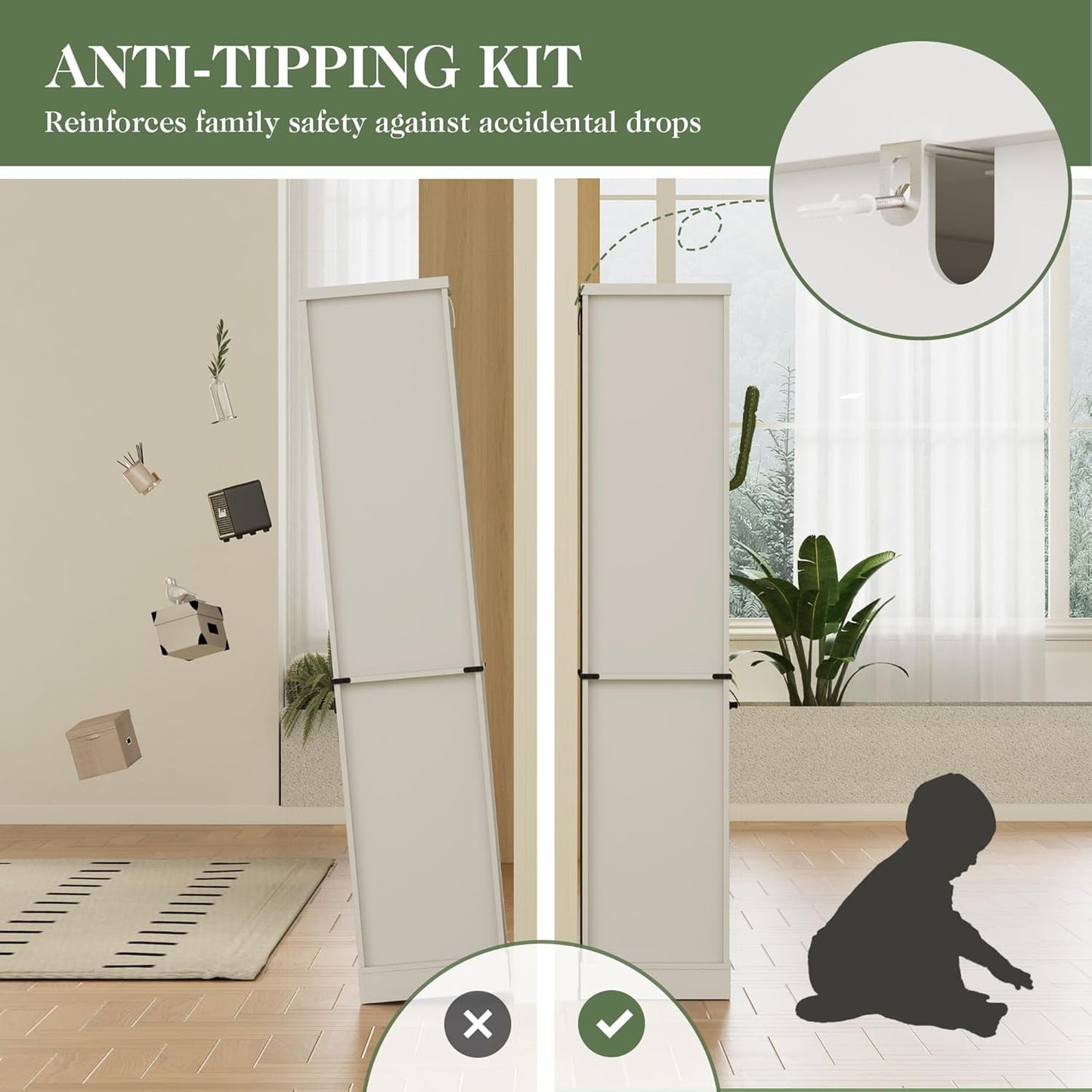 Superjoe 75'' Tall Storage Cabinet with LED Light, Farmhouse Pantry Cabinet with Tempered Glass Adjustable Shelves & Barn Door, Freestanding Linen Tower for Bathroom, Living Room, Kitchen, White