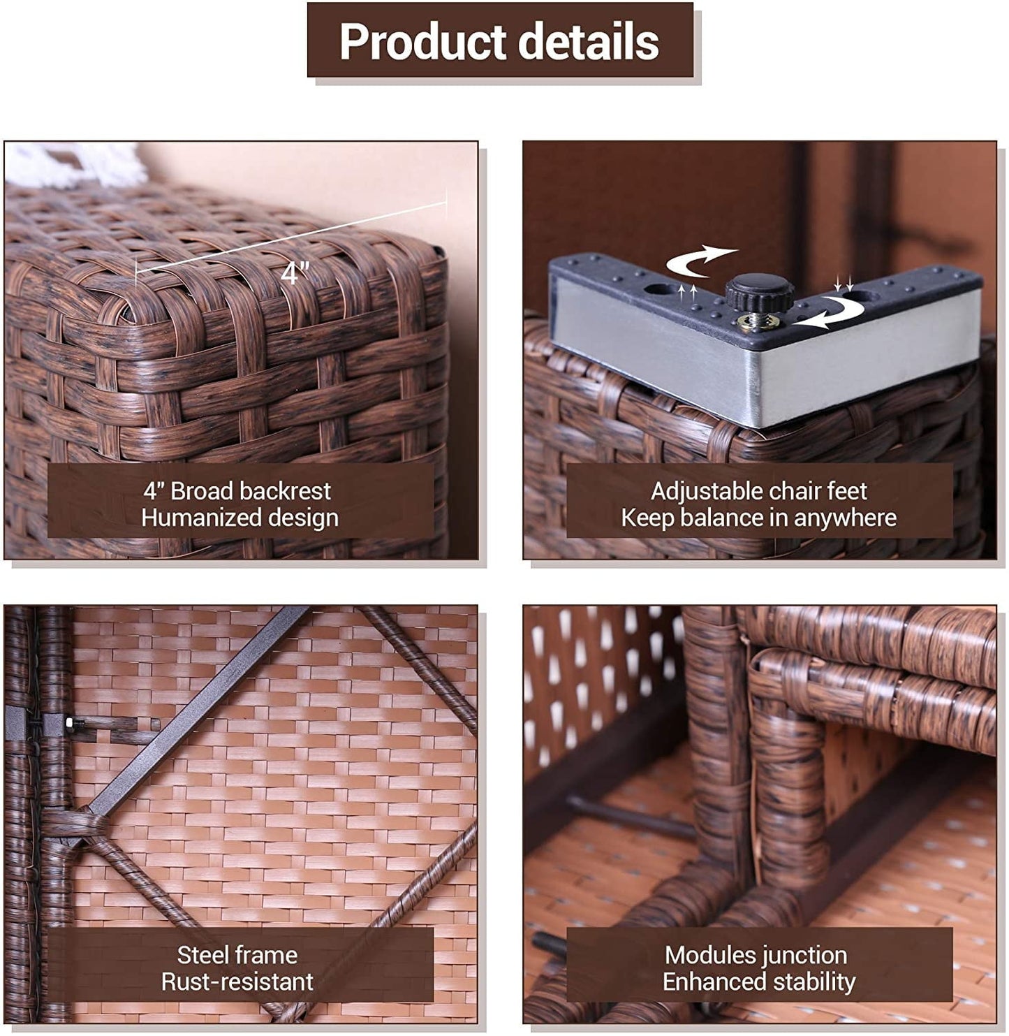 Sunvivi Patio Furniture Set with Cushions, PE Wicker Outdoor Conversation Sofa Patio Sectional Coffee Table for Garden, Beach, Balcony and Poolside, Aluminum Frame