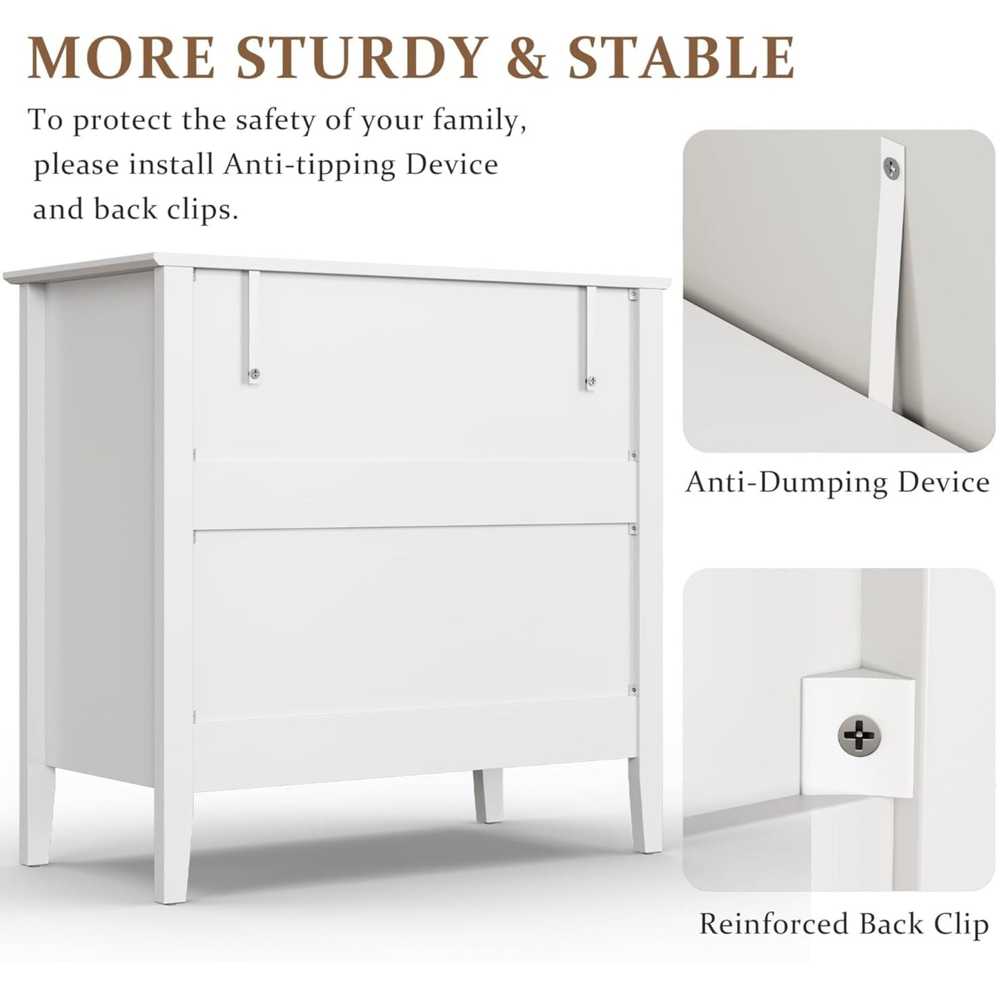 Superjoe White 3 Drawer Dresser, Painted 30 Inch Tall Wood Nightstand with Storage, Wide Modern Chest of Drawers with Ball Bearing Slide for Bedroom Hallway Living Room Entryway Office