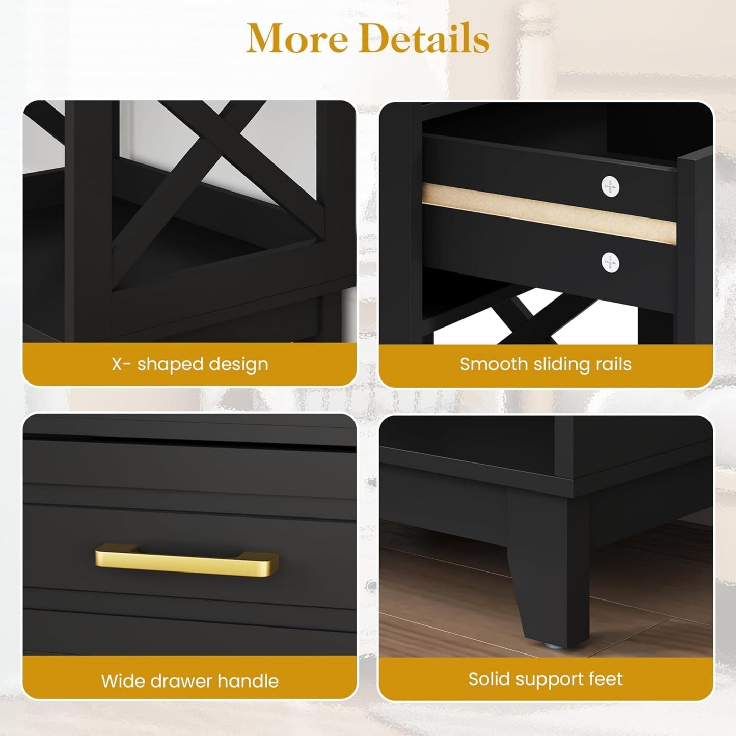 Superjoe Tall Nightstand Set of 2, Side Table with 2 Drawers and Open Shelf Below, Bedside Table with Solid Feet, Modern Night Stand End Table for Bedroom, Living Room, Home Office, Black