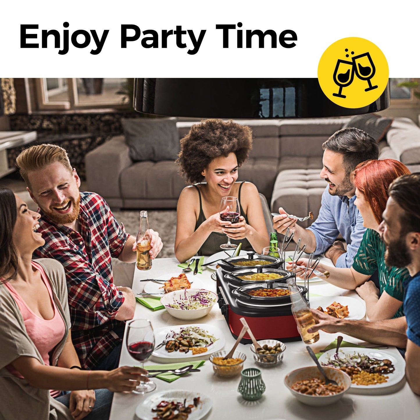 SUNVIVI Dual Pot Slow Cooker, 2 Pot Small Mini Crock Buffet Server and Warmer with Ceramic Pot, Adjustable Temp