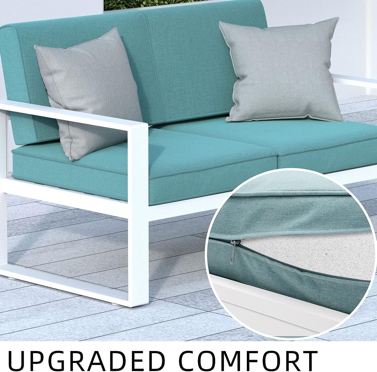 SunviviCollection Aluminum Patio Furniture Set, 7 Pieces Modern Patio Conversation Sets with Coffee Table and Ottomans, Outdoor Sectional Sofa with Cushions for Balcony, Backyard, Porch, Lawn, White