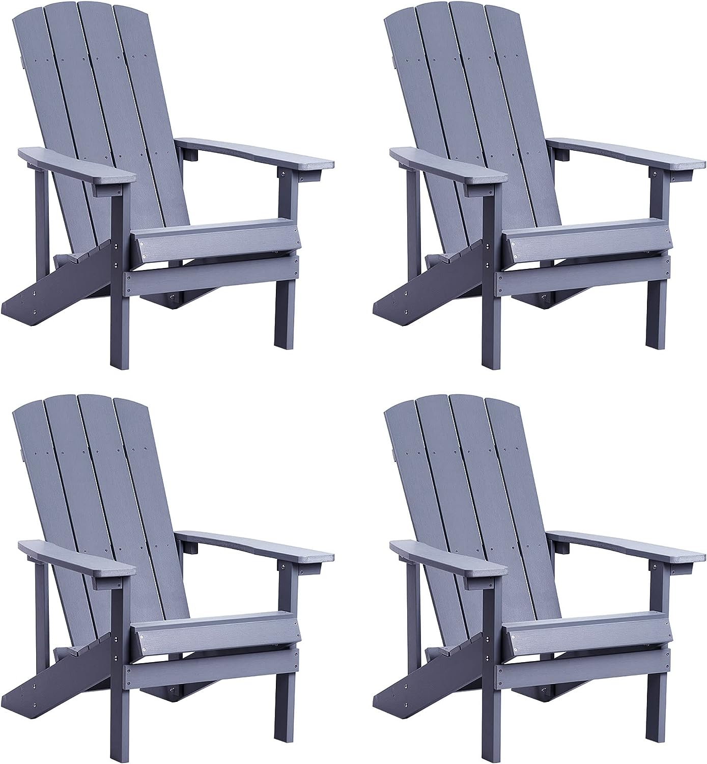 Adirondack Chairs Set of 2, All Weather Modern Fire Pit Chair with Real-like Wood Grain and Wide Armrest, Plastic Adirondack Outdoor Chair with Deep Seating and Reclined High Back, 350 lbs, Brown