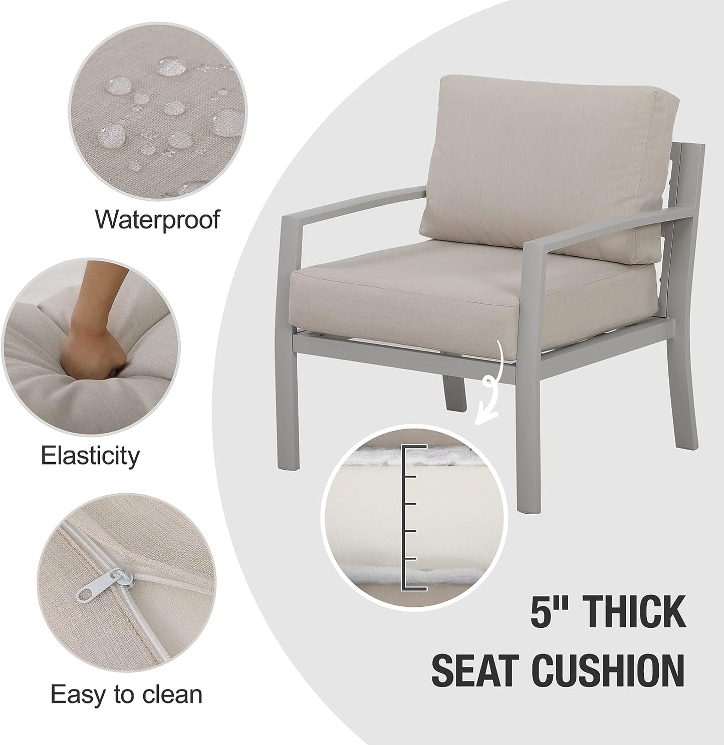 SunviviCollection Aluminum Patio Furniture, Outdoor Metal Patio Furniture Conversation Set with Coffee Table, Outside Patio Sofa Sets with Cushion for Balcony Backyard Garden, Beige