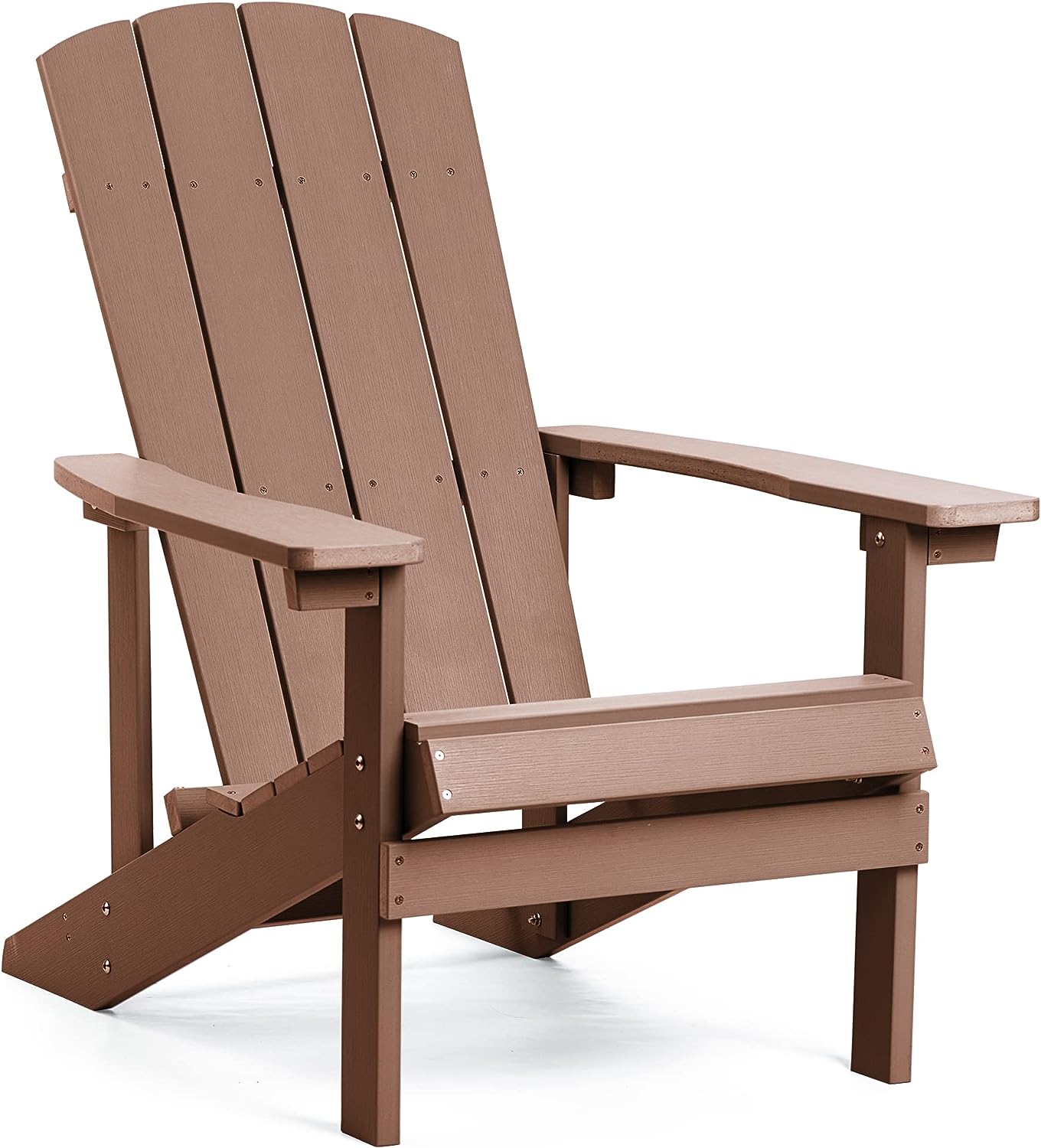 Adirondack Chairs Set of 2, All Weather Modern Fire Pit Chair with Real-like Wood Grain and Wide Armrest, Plastic Adirondack Outdoor Chair with Deep Seating and Reclined High Back, 350 lbs, Brown
