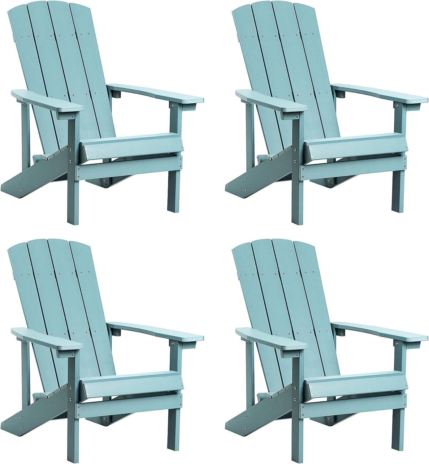 Adirondack Chairs Set of 2, All Weather Modern Fire Pit Chair with Real-like Wood Grain and Wide Armrest, Plastic Adirondack Outdoor Chair with Deep Seating and Reclined High Back, 350 lbs, Brown