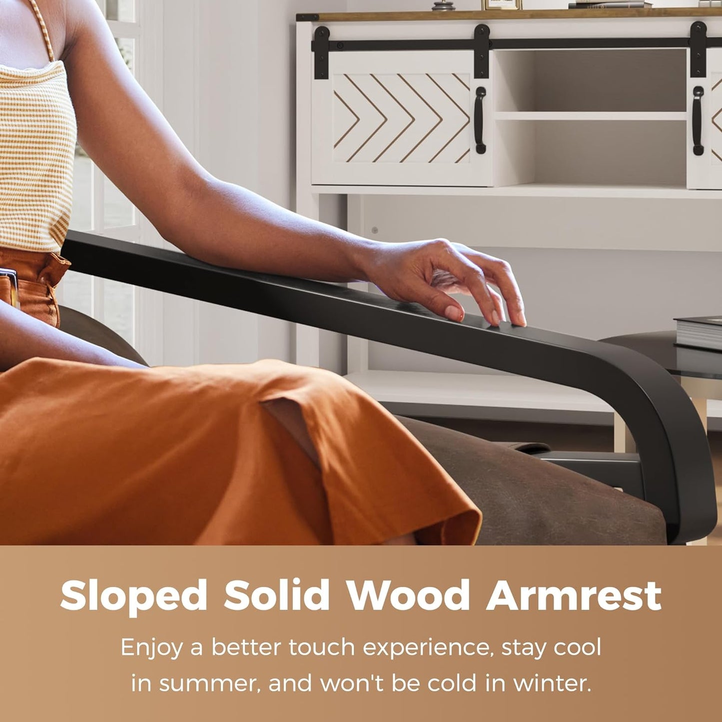 Large Modern Accent Chair with Soild Wood Arms and Metal Frame, Mid Century Upholstered Lounge Sofa Chair with Removable Cushion for Living Room, Bedroom, Home Office, Brown