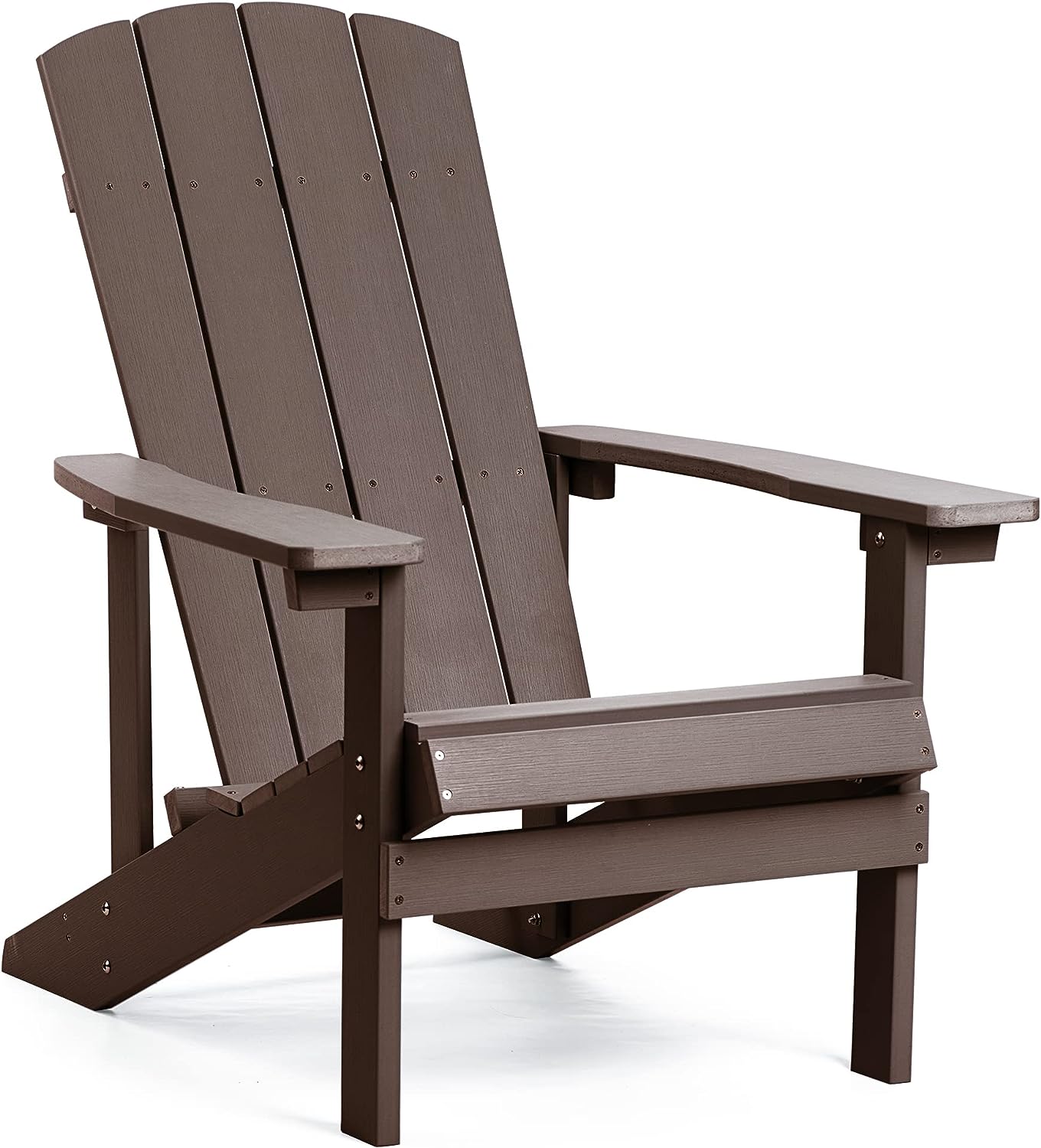 Adirondack Chairs Set of 2, All Weather Modern Fire Pit Chair with Real-like Wood Grain and Wide Armrest, Plastic Adirondack Outdoor Chair with Deep Seating and Reclined High Back, 350 lbs, Brown