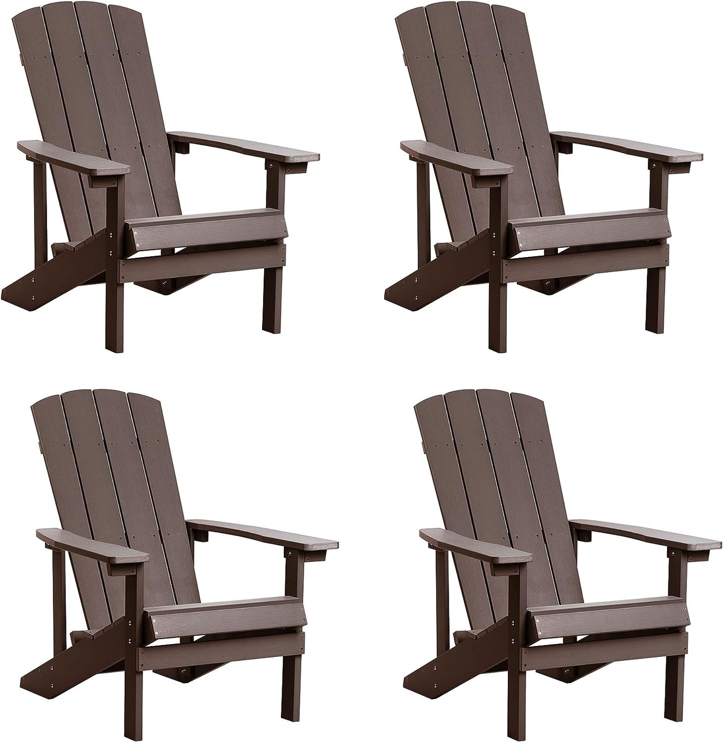 Adirondack Chairs Set of 2, All Weather Modern Fire Pit Chair with Real-like Wood Grain and Wide Armrest, Plastic Adirondack Outdoor Chair with Deep Seating and Reclined High Back, 350 lbs, Brown