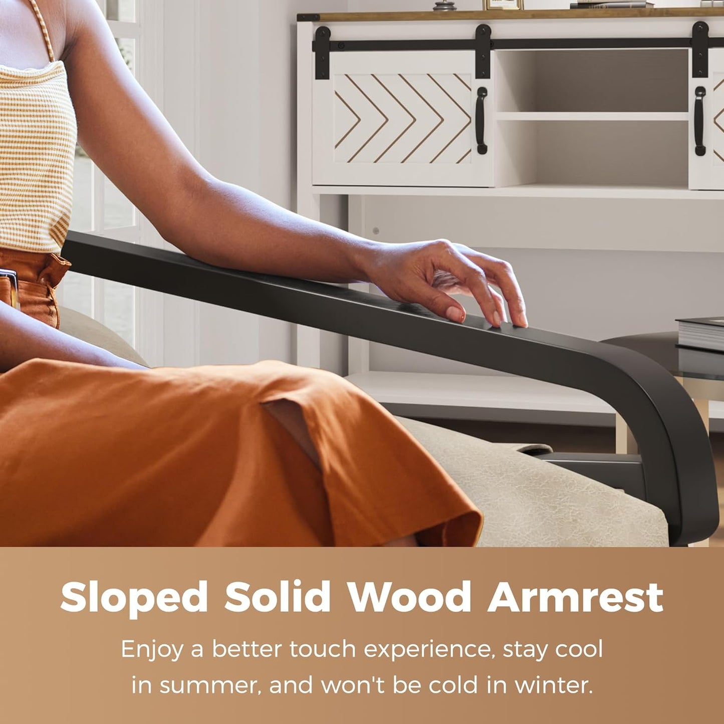 Large Modern Accent Chair with Soild Wood Arms and Metal Frame, Mid Century Upholstered Lounge Sofa Chair with Removable Cushion for Living Room, Bedroom, Home Office, Brown