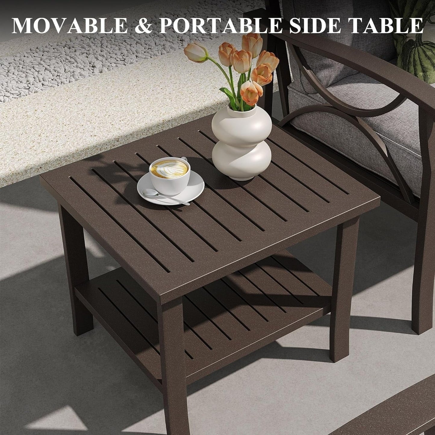 sunvivicollection Outdoor Side Table, All-Weather Wood Rectangular Patio Side Table Patio Tables for Porch Backyard Garden, Coffee