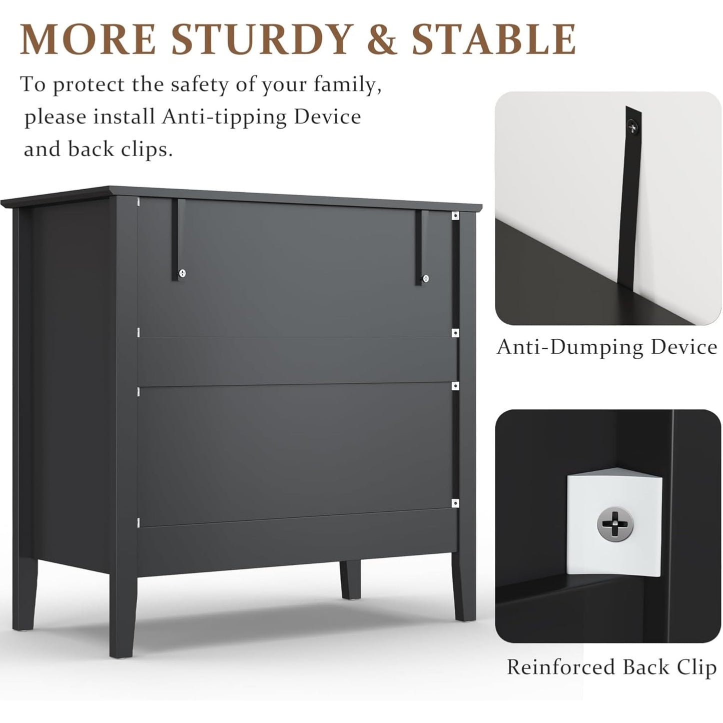 Superjoe Black 3 Drawer Dresser, Painted 30 Inch Tall Wood Nightstand with Storage, Wide Modern Chest of Drawers with Ball Bearing Slide for Bedroom Hallway Living Room Entryway Office