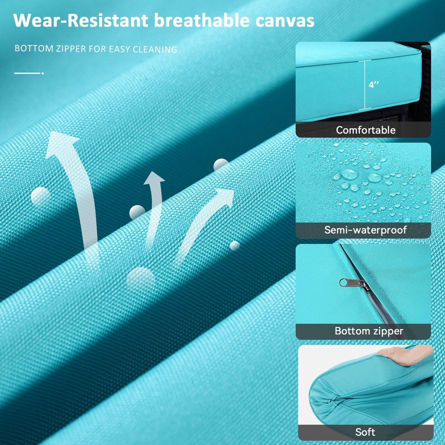 Sunvivi Patio Furniture Set with Cushions, PE Wicker Outdoor Conversation Sofa Patio Sectional Coffee Table for Garden, Beach, Balcony and Poolside, Aluminum Frame