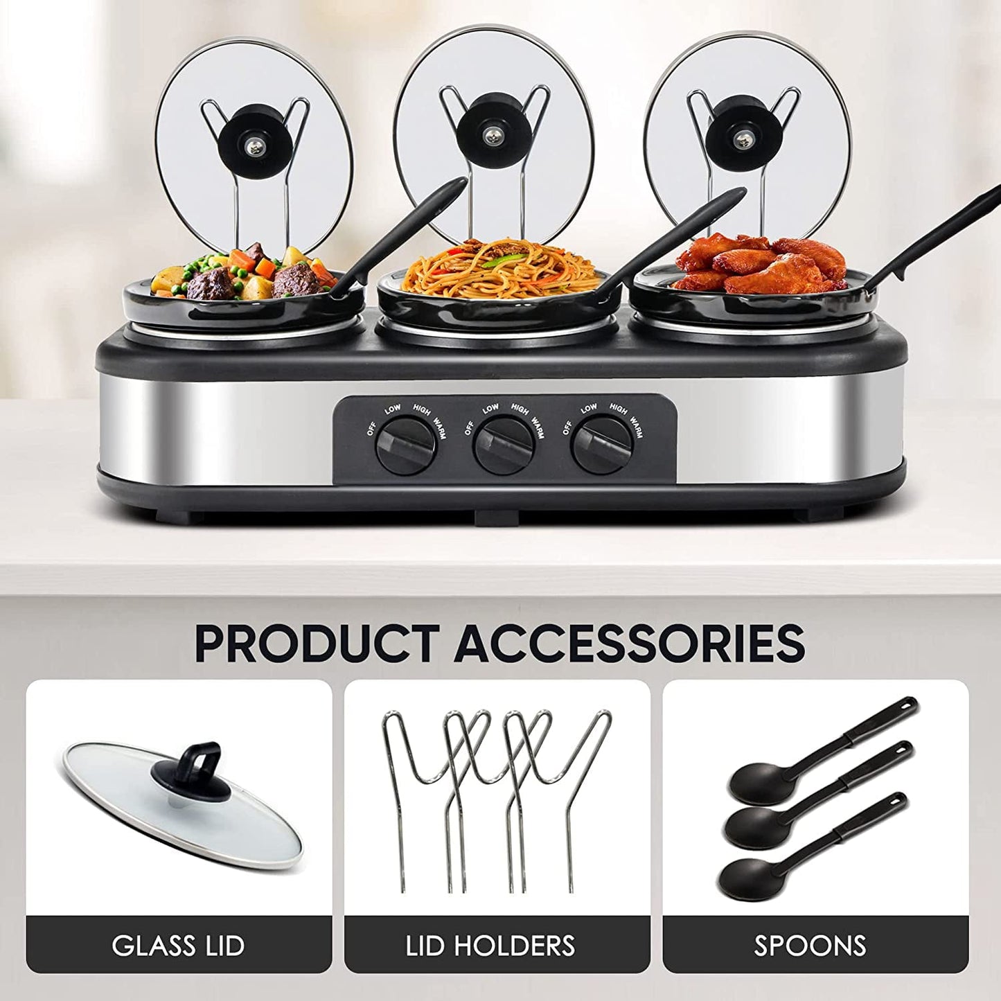 SUNVIVI Dual Pot Slow Cooker, 2 Pot Small Mini Crock Buffet Server and Warmer with Ceramic Pot, Adjustable Temp