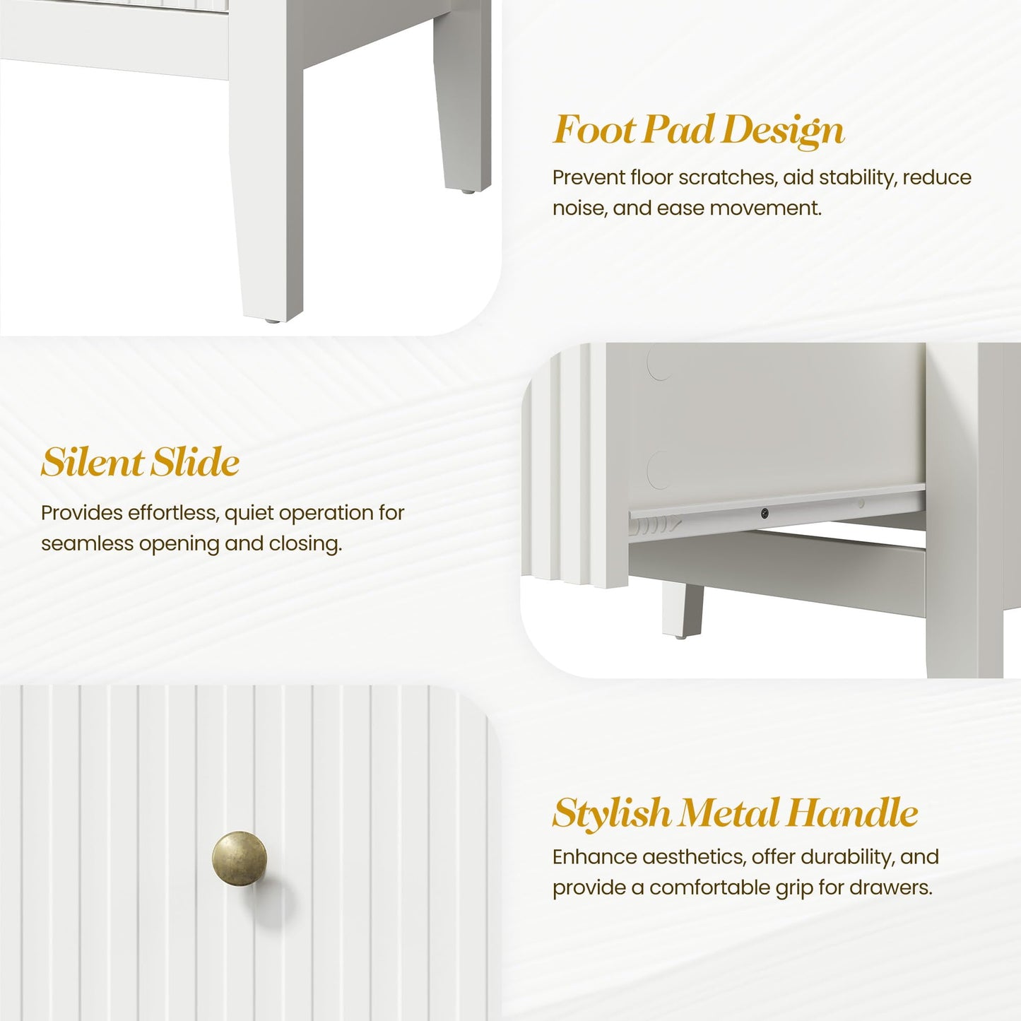 Superjoe White Fluted 4 Drawer Dresser for Bedroom, Modern Chest of Drawers, Wood Dresser for Storage Clothes, Wooden Storage Cabinet Nightstand for Bedroom, Hallway, Living Room, Entryway