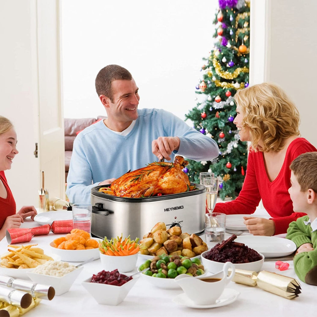 CozyHome 18 Quart Electric Roaster Oven Stainless Steel Roaster Oven for Turkey With Self-Basting Lid Removable Insert Pot, Silver