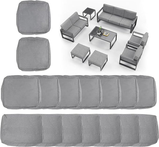 RoyalCarft 16-Pack Patio Outdoor Cushion Covers 28x24x4.7, Outdoor Replacement Slipcovers for Patio Furniture Outdoor Sofa Couch, Water-Resistant Patio Cushion Cover with Zippers and Ties, Grey