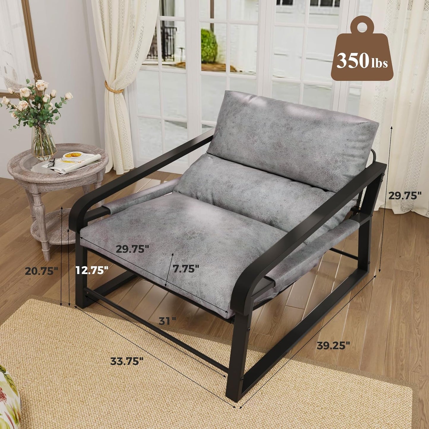 Large Modern Accent Chair with Soild Wood Arms and Metal Frame, Mid Century Upholstered Lounge Sofa Chair with Removable Cushion for Living Room, Bedroom, Home Office, Brown