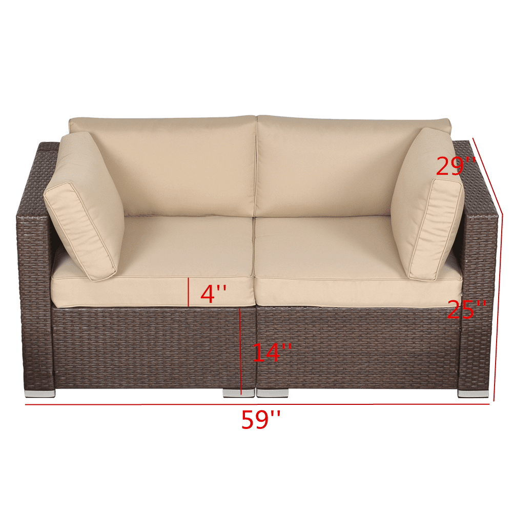 Sunvivi Patio Furniture Set with Cushions, PE Wicker Outdoor Conversation Sofa Patio Sectional Coffee Table for Garden, Beach, Balcony and Poolside, Aluminum Frame