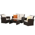 RoyalCtaft 4 Piece Outdoor Patio Furniture Sets, Wicker Conversation Set for Porch Deck, Brown Rattan Sofa Chair with Cushion
