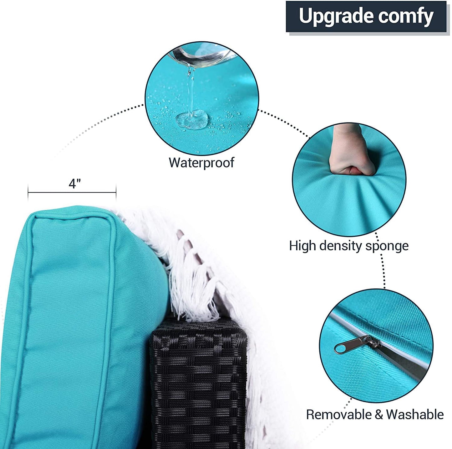 Sunvivi Patio Furniture Set with Cushions, PE Wicker Outdoor Conversation Sofa Patio Sectional Coffee Table for Garden, Beach, Balcony and Poolside, Aluminum Frame