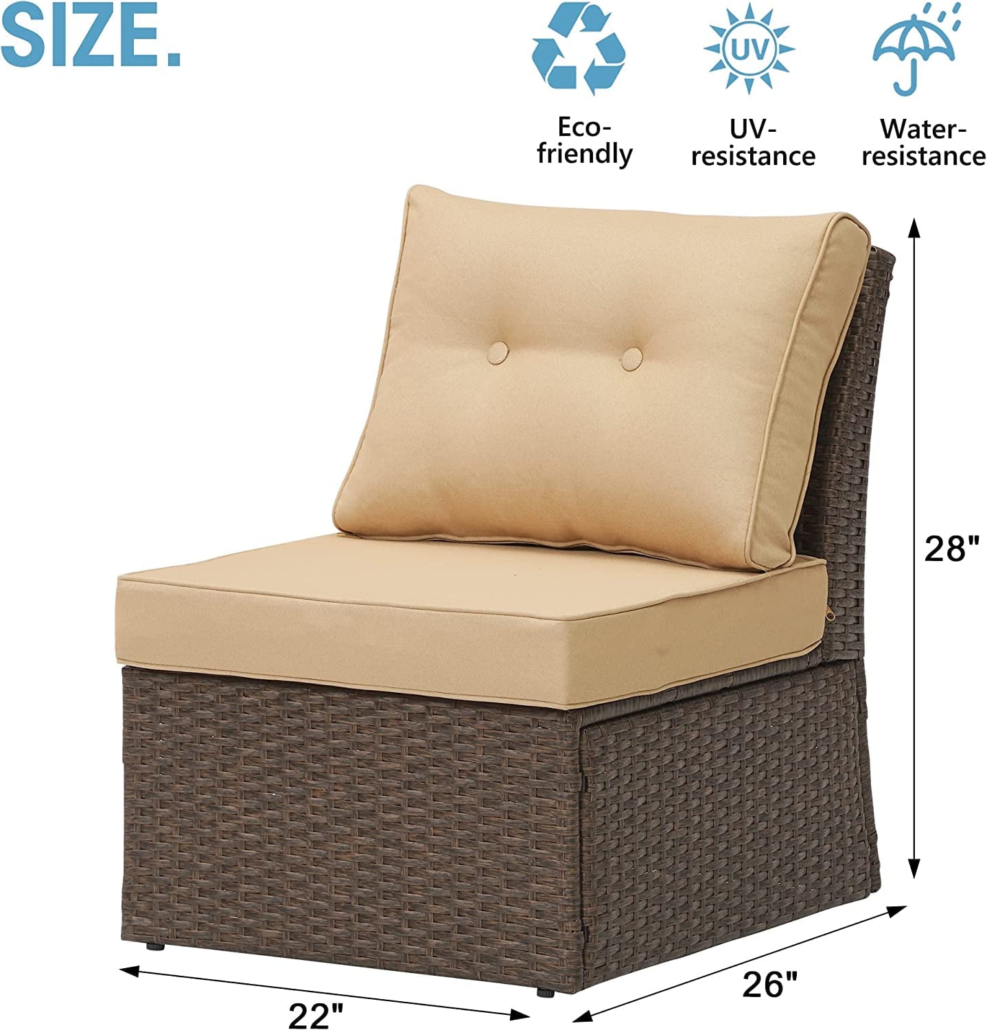 sunvivicollection Patio Furniture Set with Cushions, PE Wicker Outdoor Conversation Set Outdoor Sectional Sofa for Garden, Beach, Balcony and Poolside, Aluminum Frame