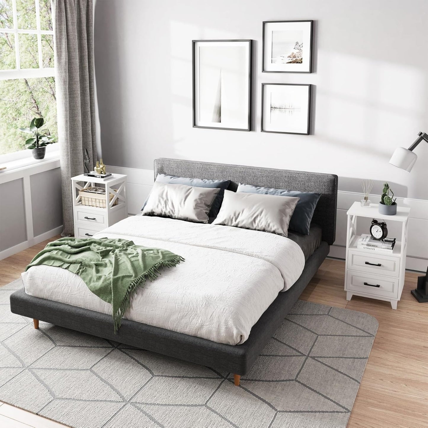 Superjoe Tall Nightstand Set of 2, Side Table with 2 Drawers and Open Shelf Top, Bedside Table with Solid Feet, Modern Night Stand End Table for Bedroom, Living Room, Home Office, White