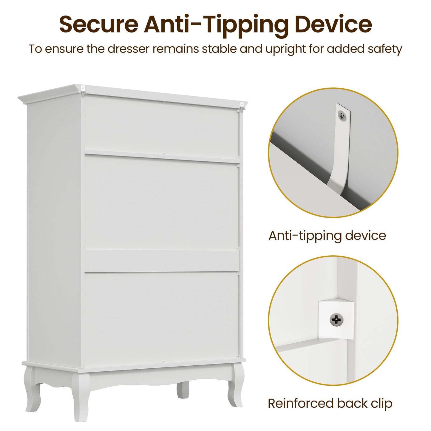 Superjoe White 6 Drawer Dresser, Rustic Tall Chest of Drawers, Modern Wood Dresser, Wooden Storage Closet Cabinet, Clothing Storage Organizer for Living Room, Bedroom, Hallway, Entryway