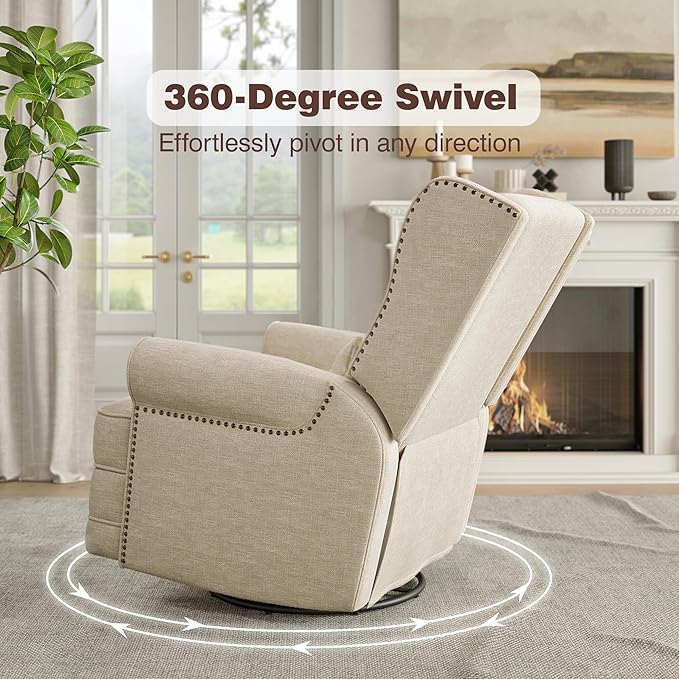 Royalcraft Swivel Nursery Glider Recliner, Comfy Upholstered Glider Chair with Lumbar Pillow and Footrest