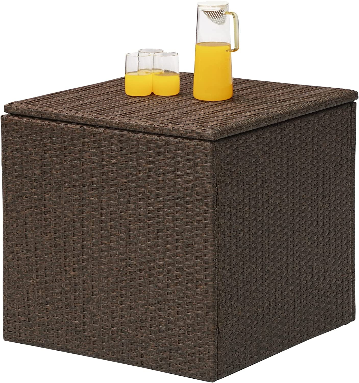 Sunvivi Outdoor/Indoor Wicker Storage Box, Rattan Bin Deck Box for Cushions, Tools and Toys Brown for Garden, Beach, Balcony and Poolside