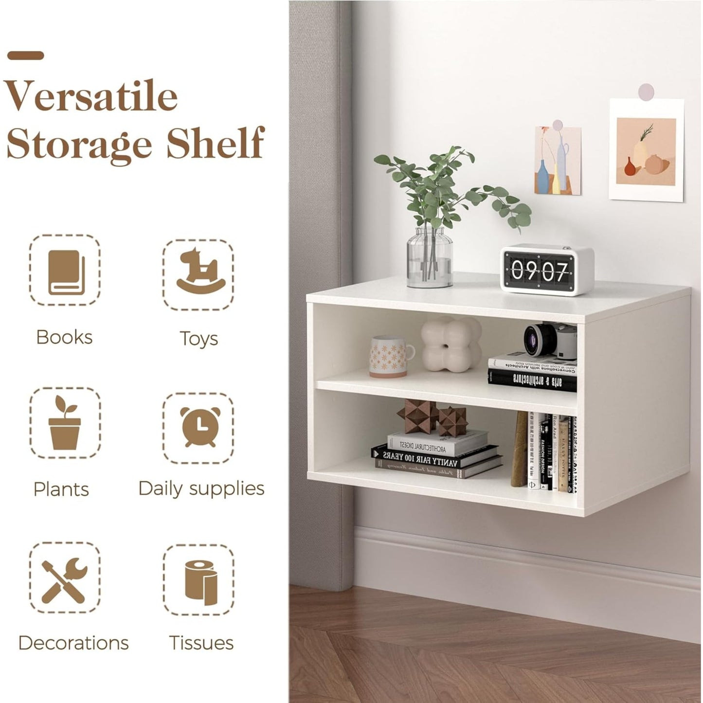 Superjoe Cube Storage Organizer, 2 Tiers Stackable Bookcase with Adjustable Shelf, White Single Cube Shelf, Modular Storage System, Wooden Display Shelf for Living Room, Bedroom, Apartment, Dorm