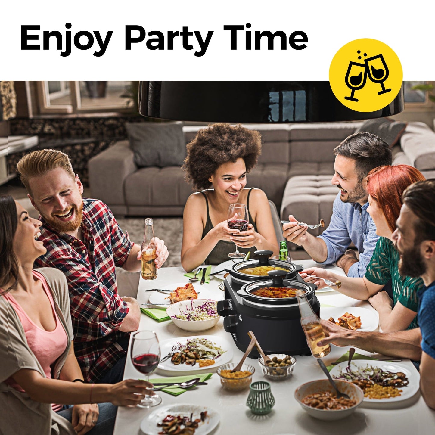 SUNVIVI Dual Pot Slow Cooker, 2 Pot Small Mini Crock Buffet Server and Warmer with Ceramic Pot, Adjustable Temp