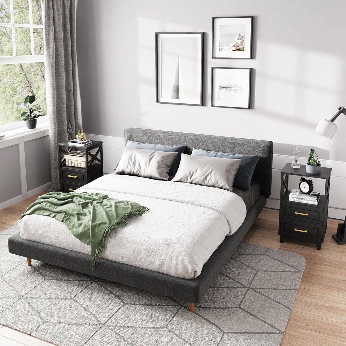 Superjoe Tall Nightstand Set of 1, Side Table with 2 Drawers and Open Shelf Top, Bedside Table with Solid Feet, Modern Night Stand End Table for Bedroom, Living Room, Home Office, Black