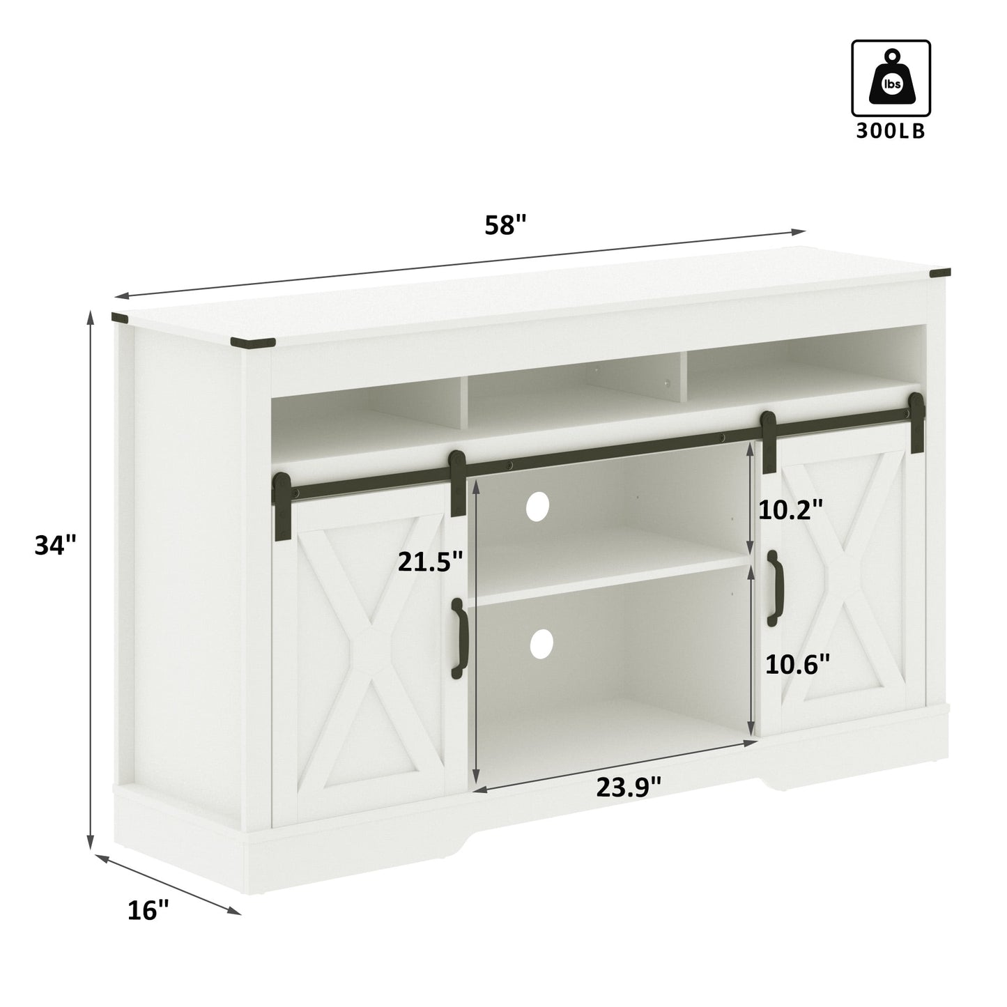 Superjoe Farmhouse Sliding Barn Door TV Stand for TVs up to 70", Modern Wood Tall Entertainment Center Media Console Storage Cabinet for Living Room Bedroom, White