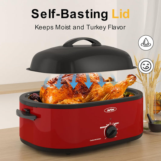 CozyHome 20-Quart Electric Roaster Oven, Turkey Roaster Oven with Removable Pan and Rack, Perfect for Large Meals and Holiday Feasts, Red