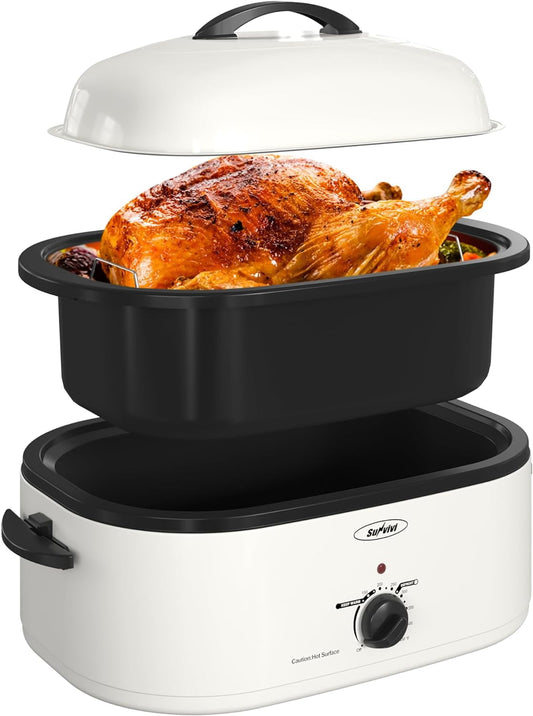 CozyHome 20-Quart Electric Roaster Oven, Turkey Roaster Oven with Removable Pan and Rack, Perfect for Large Meals and Holiday Feasts, White