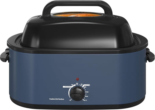CozyHome 22-Quart Electric Roaster Oven with Visible Self-Basting Lid, Turkey Roaster Oven with Removable Pan and Rack, Perfect for Large Meals and Holiday Feasts, Blue