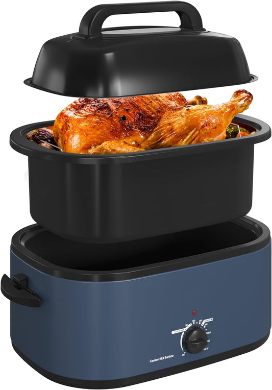 CozyHome 24-Quart Electric Roaster Oven with Visible Self-Basting Lid, Turkey Roaster Oven with Removable Pan and Rack, Perfect for Large Meals and Holiday Feasts, Blue