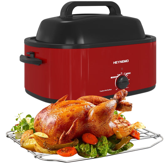 CozyHom 26 QT Electric Roaster Oven, Stainless Steel Turkey Roaster Pan, Self-Basting Lid Removable Insert Pot for Gathering and Dining, Red