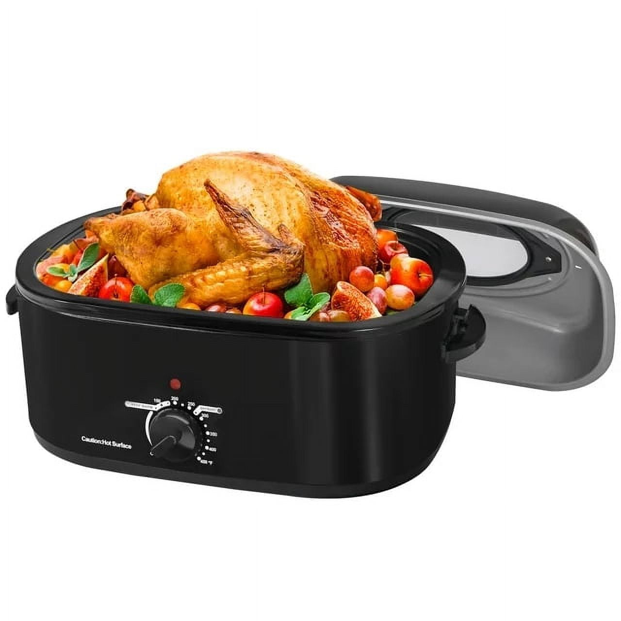 CozyHome 26 Quart Electric Roaster Oven Stainless Steel Turkey Roaster Oven, Self-Basting Lid Removable Insert Pot, Black