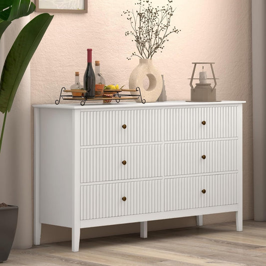 CozyHome 6 Drawers White Dresser Cabinet with Silent Slide Drawers, 47" Wide Chest of Drawers Wooden Storage Closet Organizer for Nursery, Living Room, Hallway, White