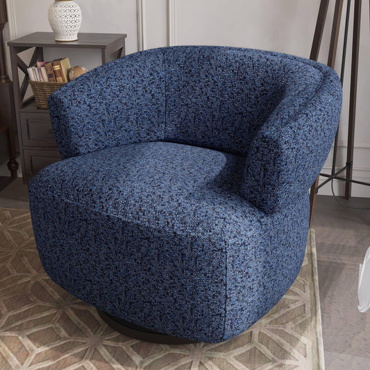 CozyHome Swivel Accent Chair, Fully Assembled Round Barrel Chairs, Oversized Upholstered Armchair with 360-Degree Base, Modern Club Chair for Living Room, Bedroom, Office, Blue