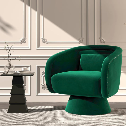 CozyHome Swivel Barrel Chair,360 Degree Swivel Accent Chair, Modern Round Chair with Pillow, Comfy Fabric Living Room Chairs for Bedroom, Office, Blue