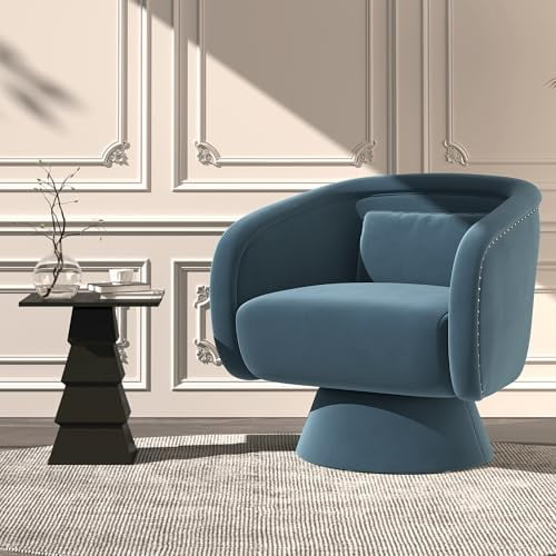 CozyHome Swivel Barrel Chair,360 Degree Swivel Accent Chair, Modern Round Chair with Pillow, Comfy Fabric Living Room Chairs for Bedroom, Office, Green
