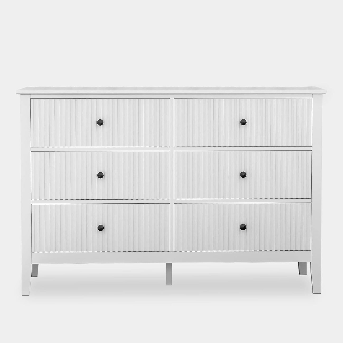 White 6 Drawer Dresser 47" Wide, Modern Wood Chest of Drawers, Double Silent Slide Drawers Storage Organizer Cabinet for Bedroom, Nursery, Living Room, Hallway