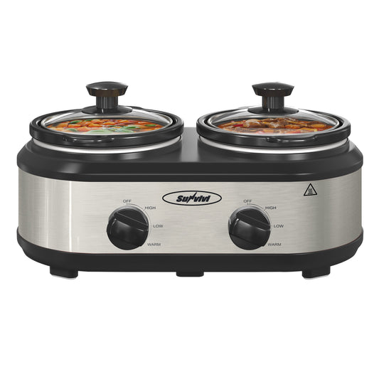 Sunvivi Dual Pot Slow Cooker, Small Mini Crock Buffet Server and Warmer, 2.5 Quarts