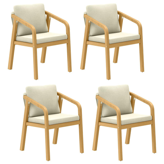 Heynemo Acacia Patio Dining Chairs Set of 4, Outdoor Wood Dining Chairs with Thick Cushions, Modern Patio Chairs with Woven Rope Backrest for Porch, Backyard, Garden, Indoor, Beige